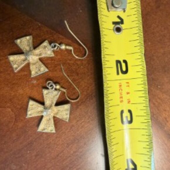 Gold-Tone Cross Earrings - Picture 3 of 3